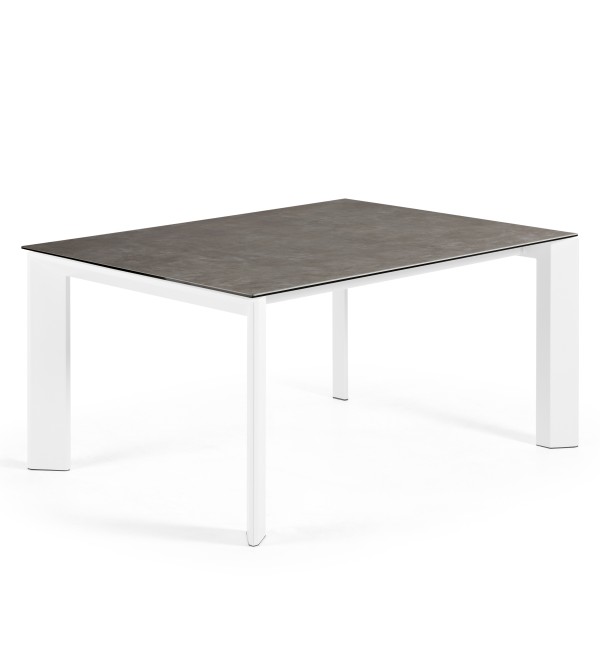 Стол Atta 160 (220)x90 керамика Vulcano Ash, белые ножки