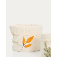 Набор из 2 детских корзинок из бежевого хлопка Tandani с вышитыми листьями