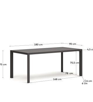 Culip Алюминиевый уличный стол с порошковым покрытием серого цвета 180 x 90 см