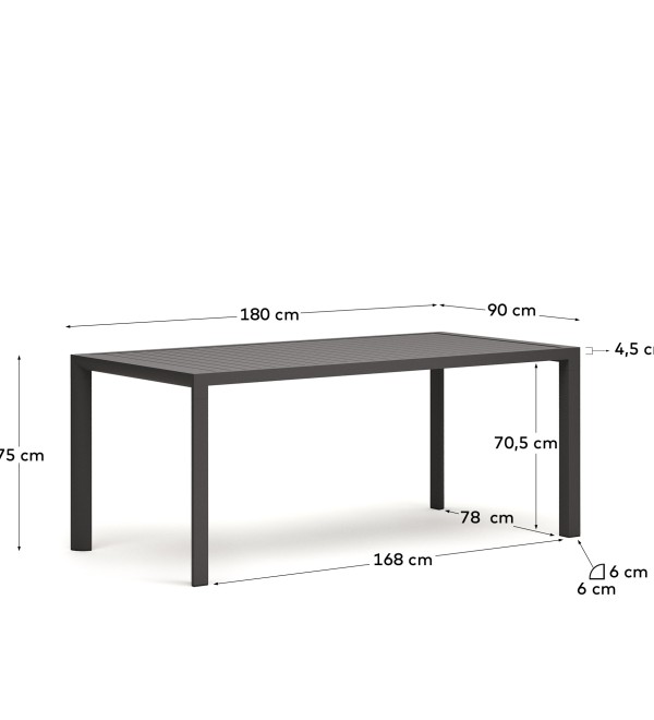 Culip Алюминиевый уличный стол с порошковым покрытием серого цвета 180 x 90 см