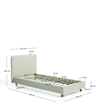 Кровать Selven из бежевого шенилла для матраса 90 x 200 см