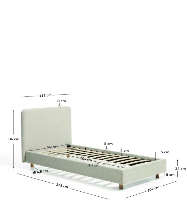 Кровать Selven из бежевого шенилла для матраса 90 x 200 см