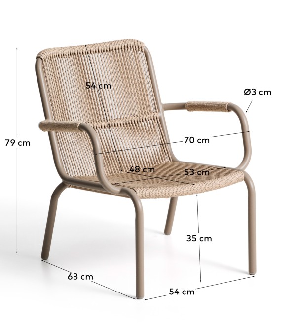 Уличное кресло Salis из алюминия цвета экрю и веревки