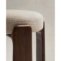 Барный табурет Granite из бежевой синели и массива ясеня с отделкой под орех