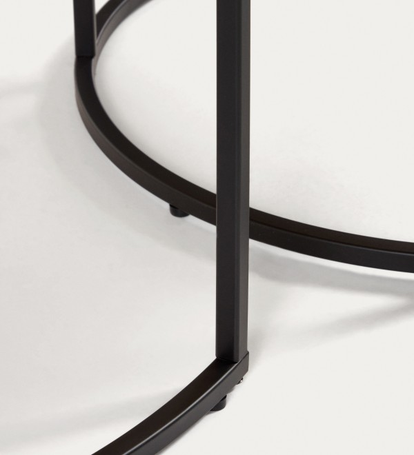 Yoana Набор из 2 столиков из дубового шпона и черного металла Ø 80 см / Ø 50 см