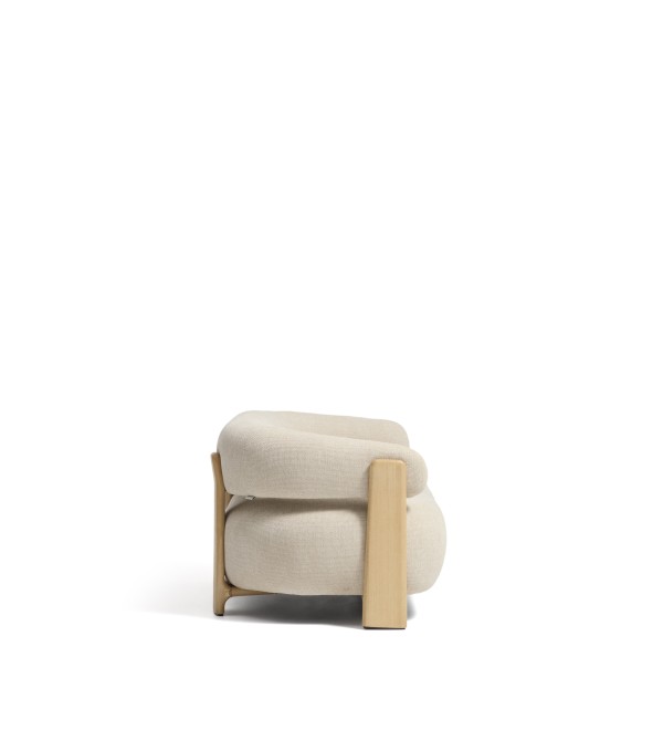 Двухместный диван Granite из бежевой синели и ясеня с натуральной отделкой, 155 см