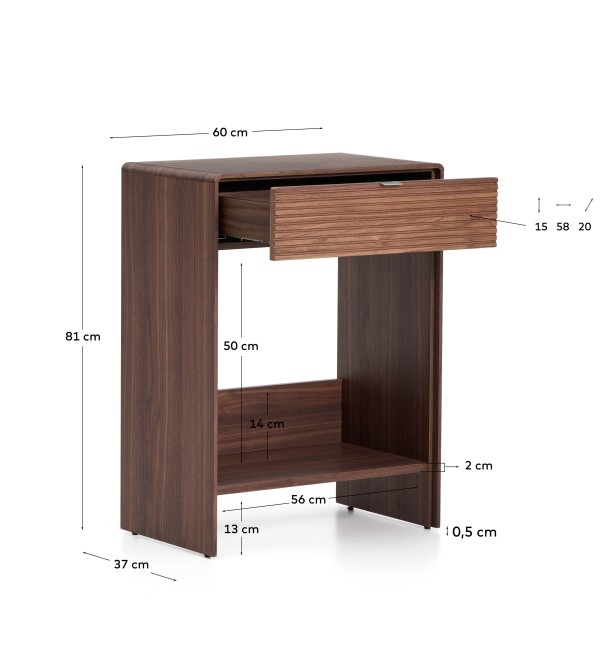 Буфет Norlen с ящиком и полкой из орехового шпона 60 x 81 см