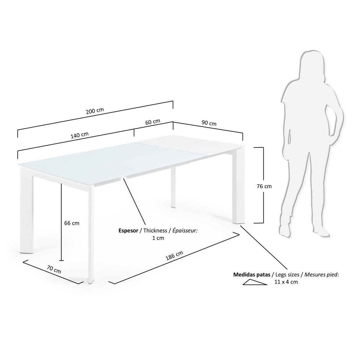 ATTA Стол 140 (200) x90 белый, стекло