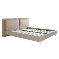 Кровать 7154/GC2220 из экокожи цвета норки и серой ткани