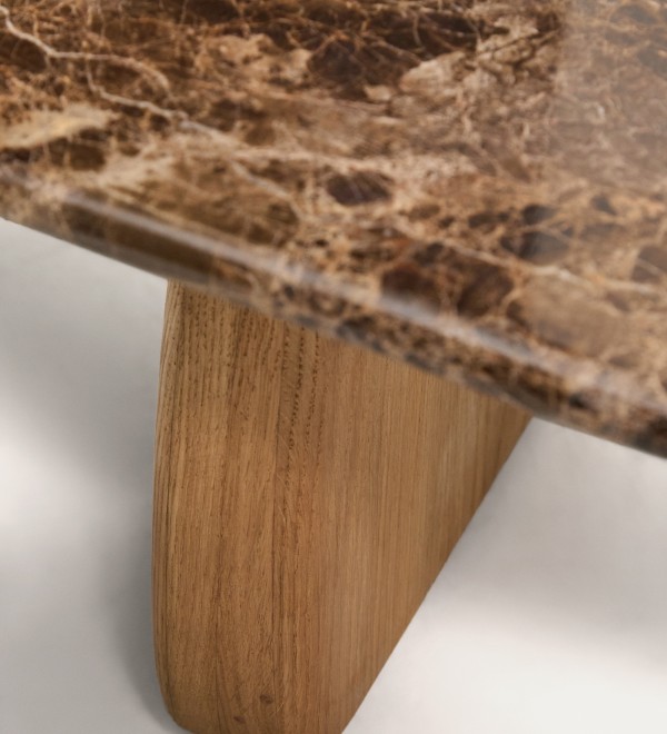 Журнальный столик Pirita из коричневого мрамора с ножками из дуба с натурально отделкой, 147 x 65 см