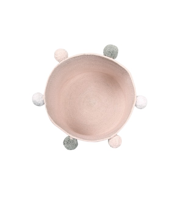Корзина с помпонами розовая 30*30*30