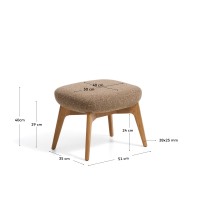 Пуф Adiran из светло-коричневой синели с ножками из дуба с натуральной отделкой