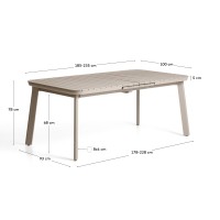 Раздвижной уличный стол Izola из алюминия с бежевой отделкой, 185 (235) x 100 см