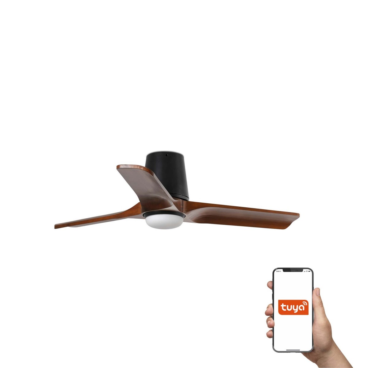 Потолочный вентилятор HEYWOOD TUB S Ш900 черный/орех 3P LED 10W TUYA