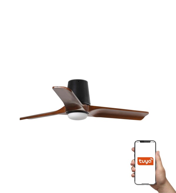 Потолочный вентилятор HEYWOOD TUB S Ш900 черный/орех 3P LED 10W TUYA