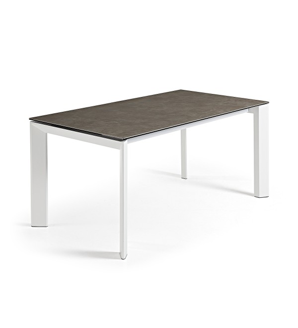 Стол Atta 160 (220)x90 керамика Vulcano Ash, белые ножки