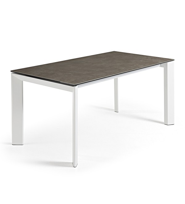 Стол Atta 160 (220)x90 керамика Vulcano Ash, белые ножки