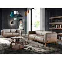 Диван 5353-3P /6029 3-х местный кожаный бежевый с каркасом из ореха
