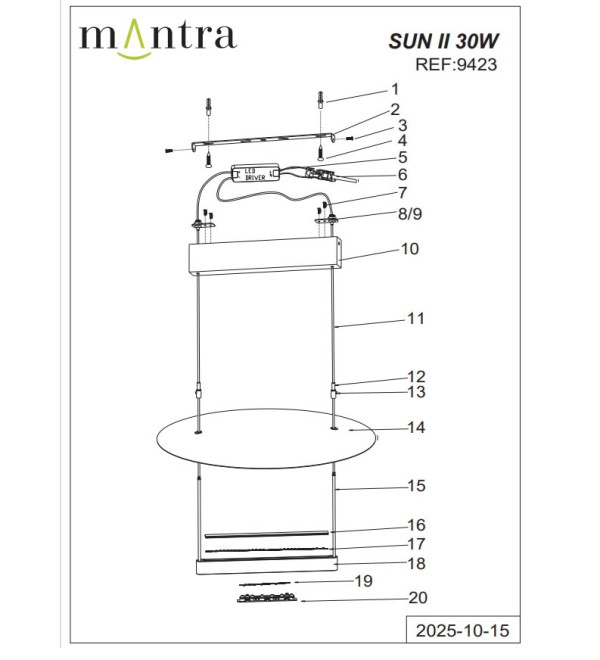 9423 Люстра подвесная MANTRA SUN II 