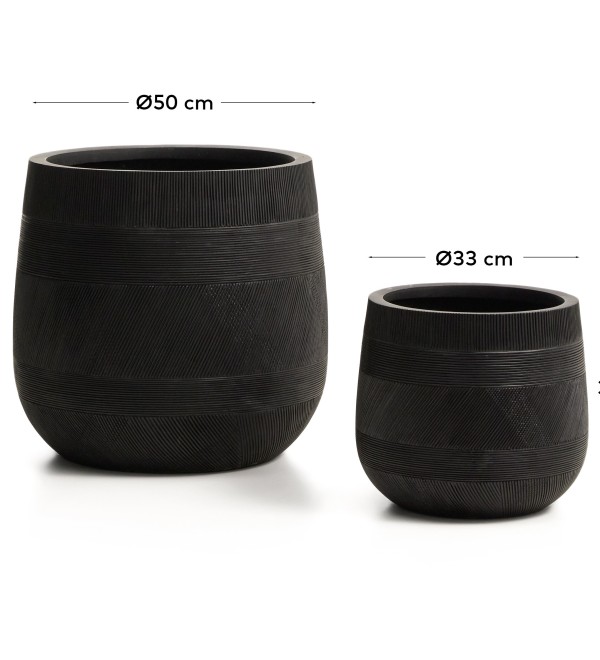 Набор из двух черных кашпо Tival с эффектом цемента, диаметр 50 см/34 см