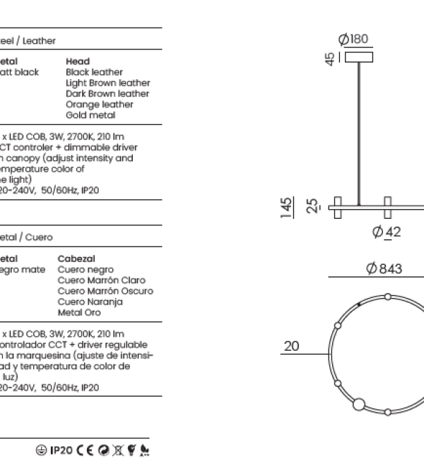 Люстра Tura C1313/C золотой металл, темно-коричневая кожа
