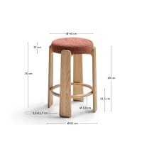 Барный табурет Granite из терракотовой синели и массива ясеня с натуральной отделкой