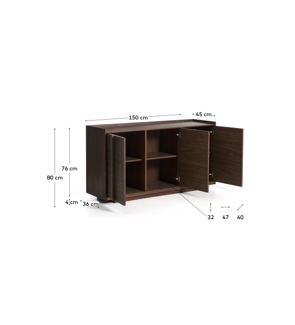 Комод Onix с отделкой из орехового шпона темного цвета, 150 x 80 см