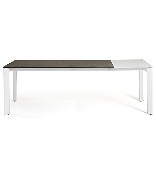 Стол Atta 160 (220)x90 керамика Vulcano Ash, белые ножки
