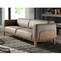 Диван 5353-3P /6029 3-х местный кожаный бежевый с каркасом из ореха