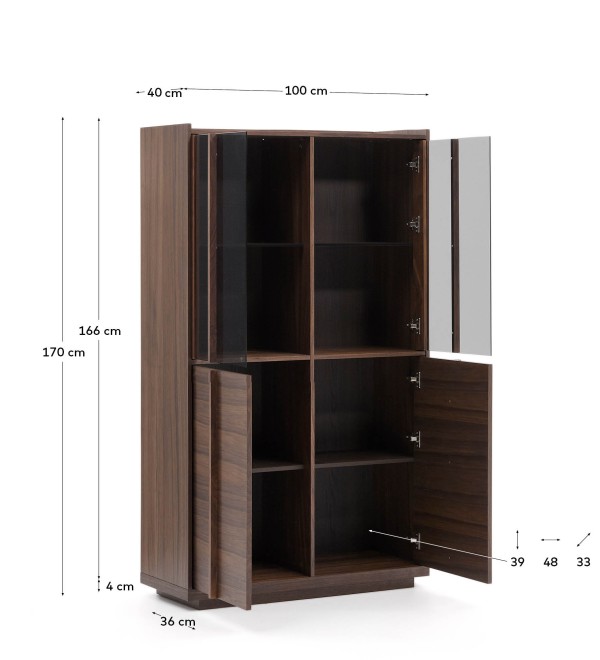 Витрина Onix из массива ореха и орехового шпона темная отделка 101 x 170 см