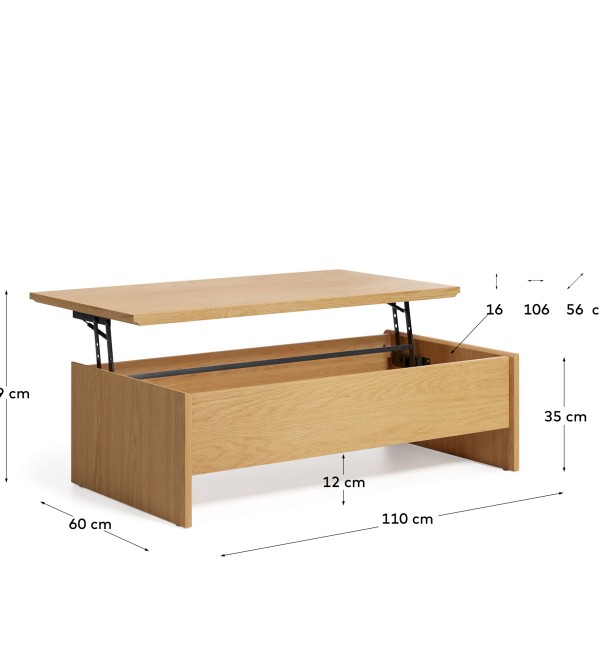 Abilen Подъемный журнальный столик из дуба 110 x 60 см FSC 100%