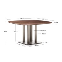 Стол Melvar из орехового шпона с основанием из матовой нержавеющей стали, 121 x 121