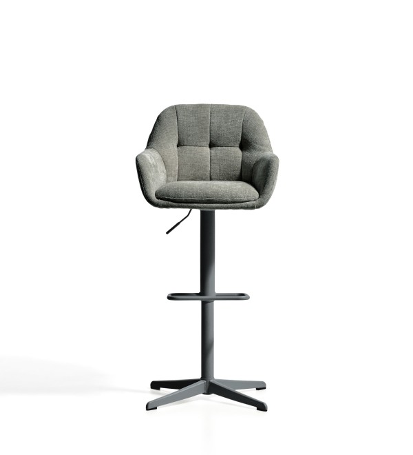 Поворотный барный стул Dorina из зеленой синели с ножками из стали