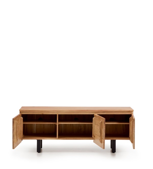 Тумба под телевизор Uxue с 3 дверцами из массива акации с беленой отделкой 150 x 58 см