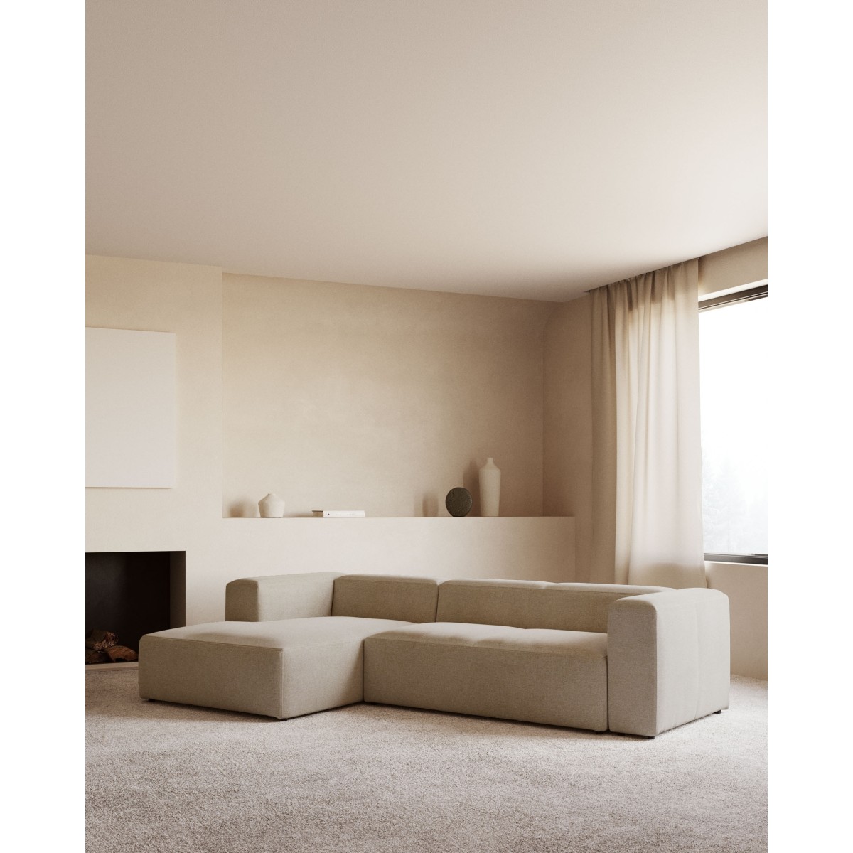 Диван 3-х местный Blok с левым шезлонгом бежевый 300 см