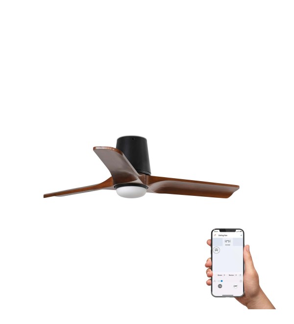 Потолочный вентилятор HEYWOOD TUB S Ш900 черный/орех 3P LED 10W TUYA