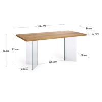 Стол Lotty из дубового шпона с натуральной отделкой и стеклянными ножками 160 x 90 см