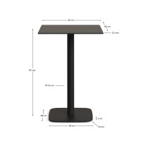 Высокий садовый столик Dina черный на черном металлическом основании 60 x 60 x 96 см
