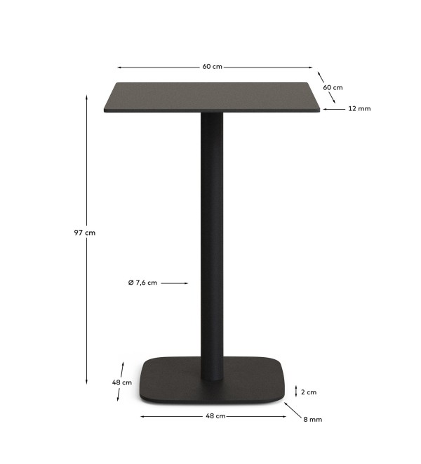 Высокий садовый столик Dina черный на черном металлическом основании 60 x 60 x 96 см