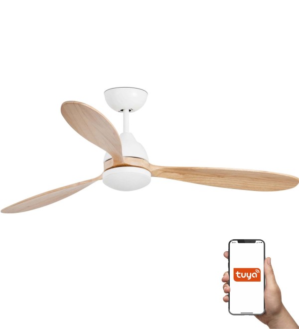 Потолочный вентилятор POROS Ш1320MM белый/сосна 3 PALAS 19W LED 2700K TUYA