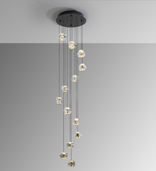 Люстра Zaria 13L черный/золотой/прозрачный D60 DIM