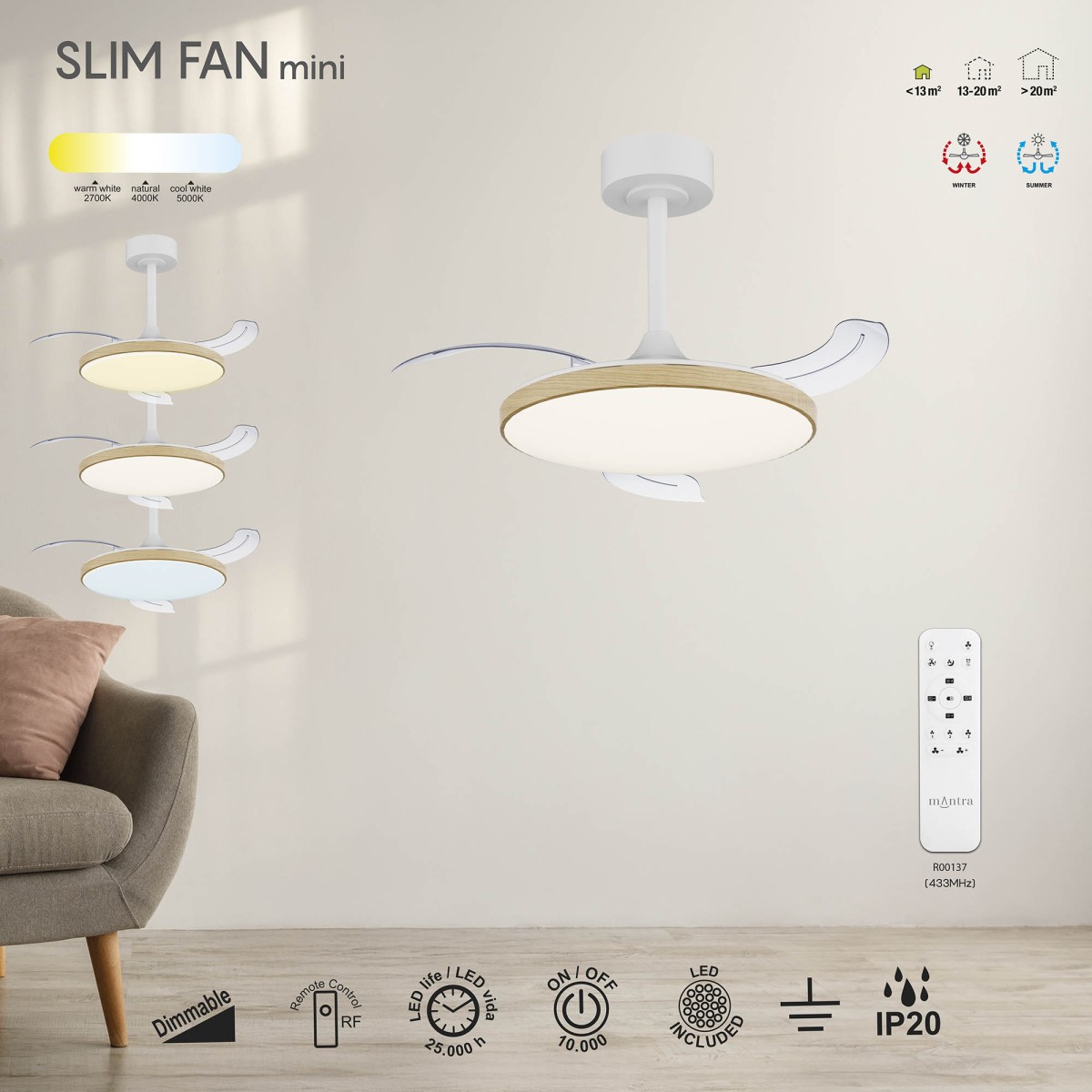 9009 Люстра-вентилятор SLIM FAN mini MANTRA