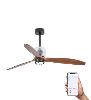 Потолочный вентилятор DECO FAN M, черный/ореховый, 3000K, TUYA
