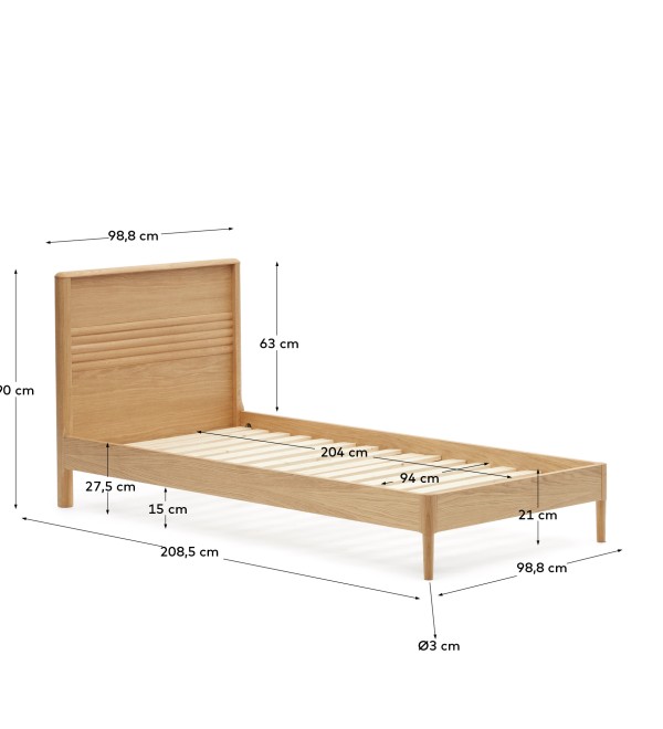 Lenon Кровать из шпона дуба для матраса 90 x 200 см