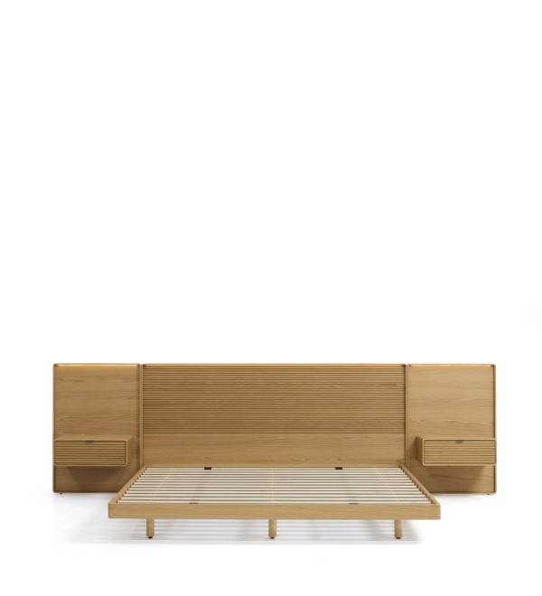 Кровать Norlen с 2 тумбочками из натурального шпона дуба, с подсветкой, 180 x 200 см