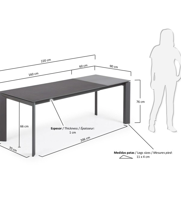 Стол Atta 160 (220) x90 графит керамический