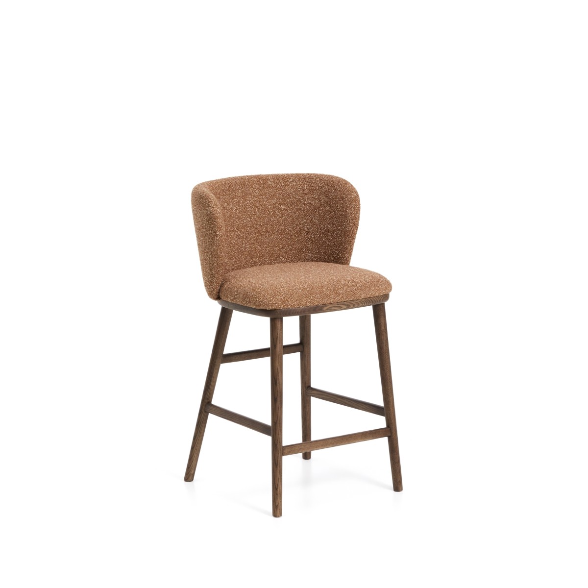 Полубарный стул Ciselia из терракотового шенилла с ножками из ясеня в отделке орех