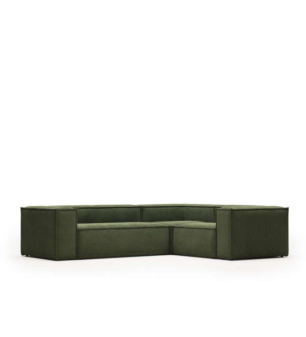 3-местный угловой диван Blok в зеленом толстом вельвете 290 x 230 см