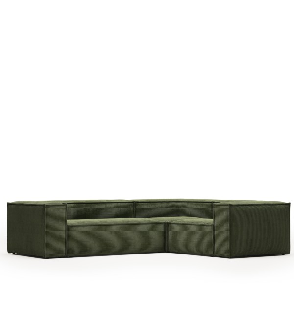 3-местный угловой диван Blok в зеленом толстом вельвете 290 x 230 см