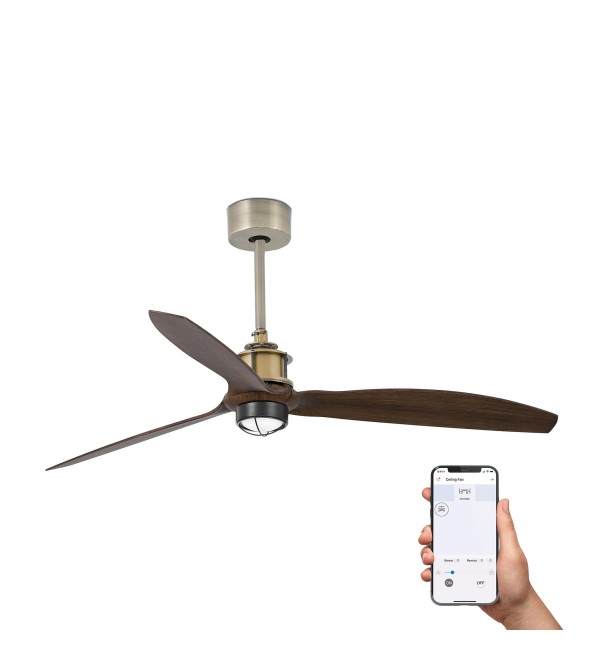 Потолочный вентилятор JUST FAN M Ш1280 состаренное золото 3P орех 3000K TUYA